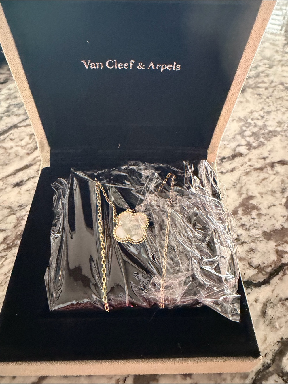 Designer Look  Gold Chain with White Mother-of-Pearl Clover Necklace